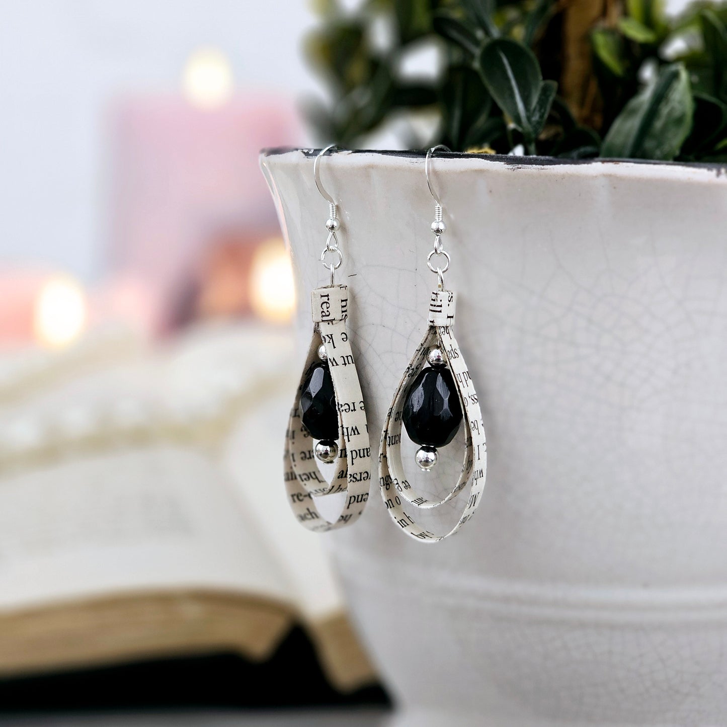 Book Page Tear Drop Earrings for Book Lover, Teacher and Book Club Gifts