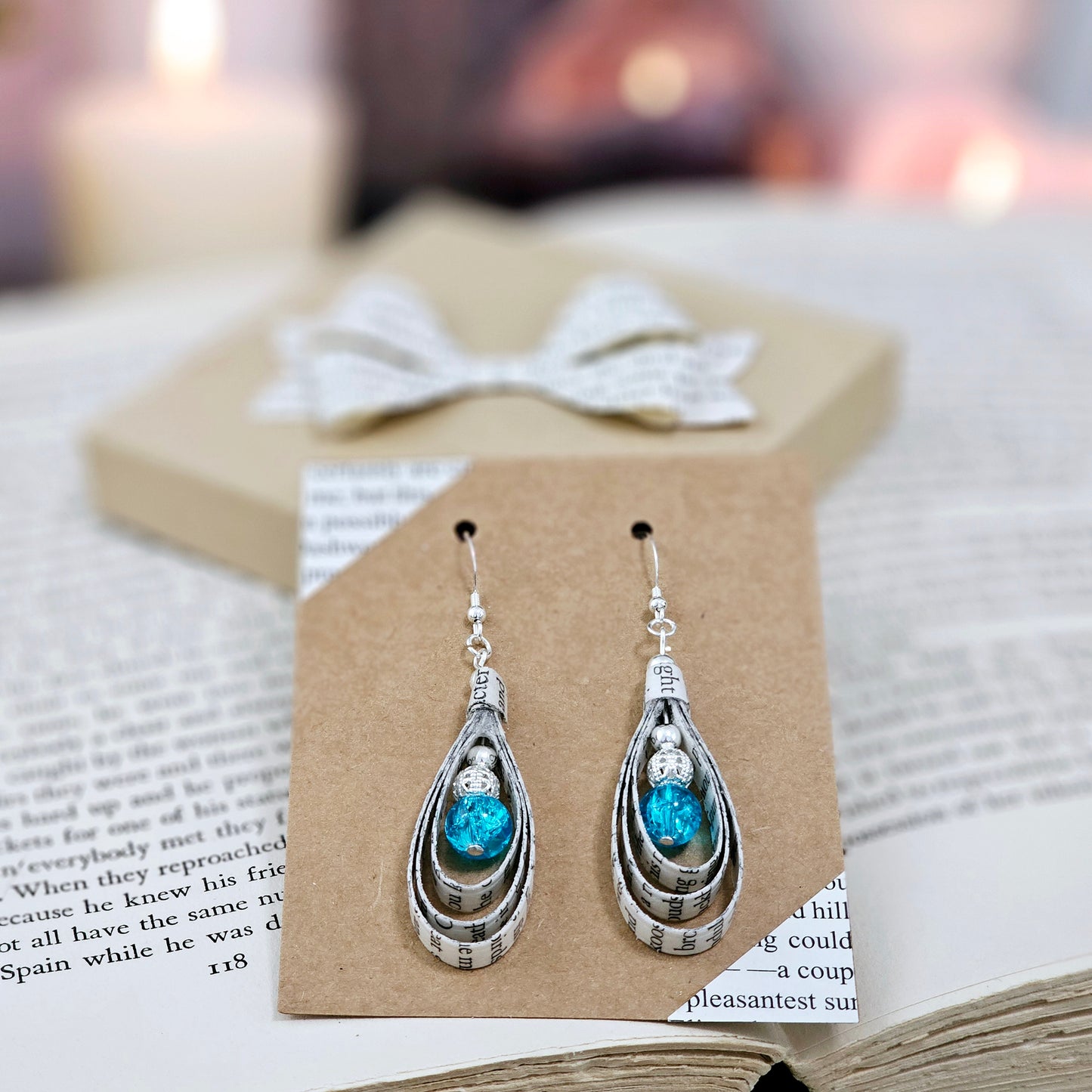 Book Page Tear Drop Earrings, Gift for Book Lovers, Teachers and Book Club Gift Exchange