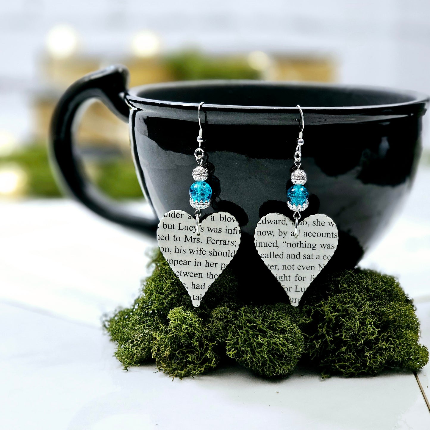 Heart Dangle Book Page Earrings for Teacher Appreciation Gift, Book Club Gift Exchange or 1st Anniversary Gift