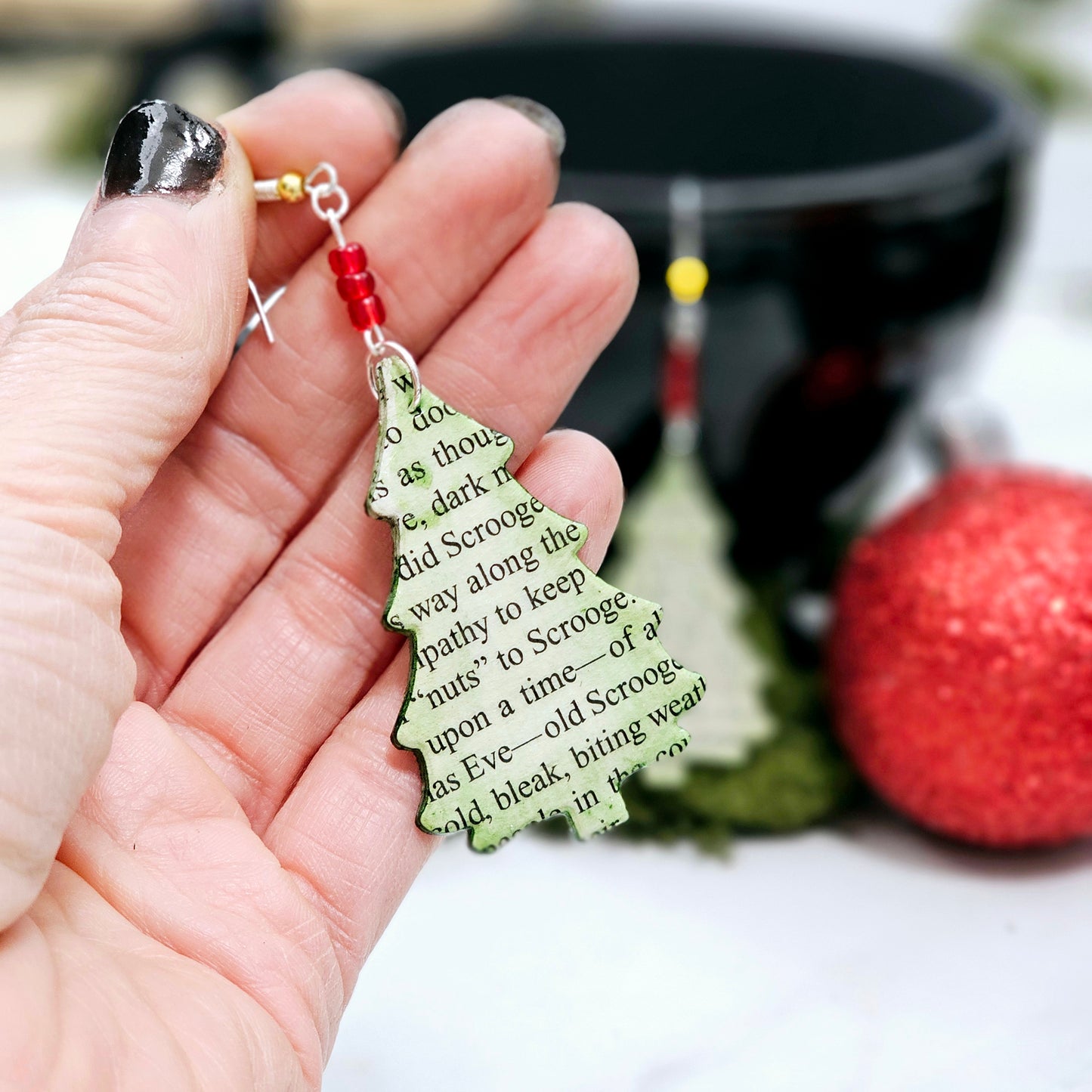 Christmas Tree Book Page Earrings for Book Lovers, Teacher Gifts and Book Club Gift Exchange