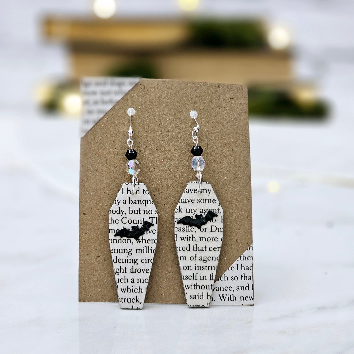 Coffin Book Page Earrings, Gothic Core Jewelry, Vampire Earrings
