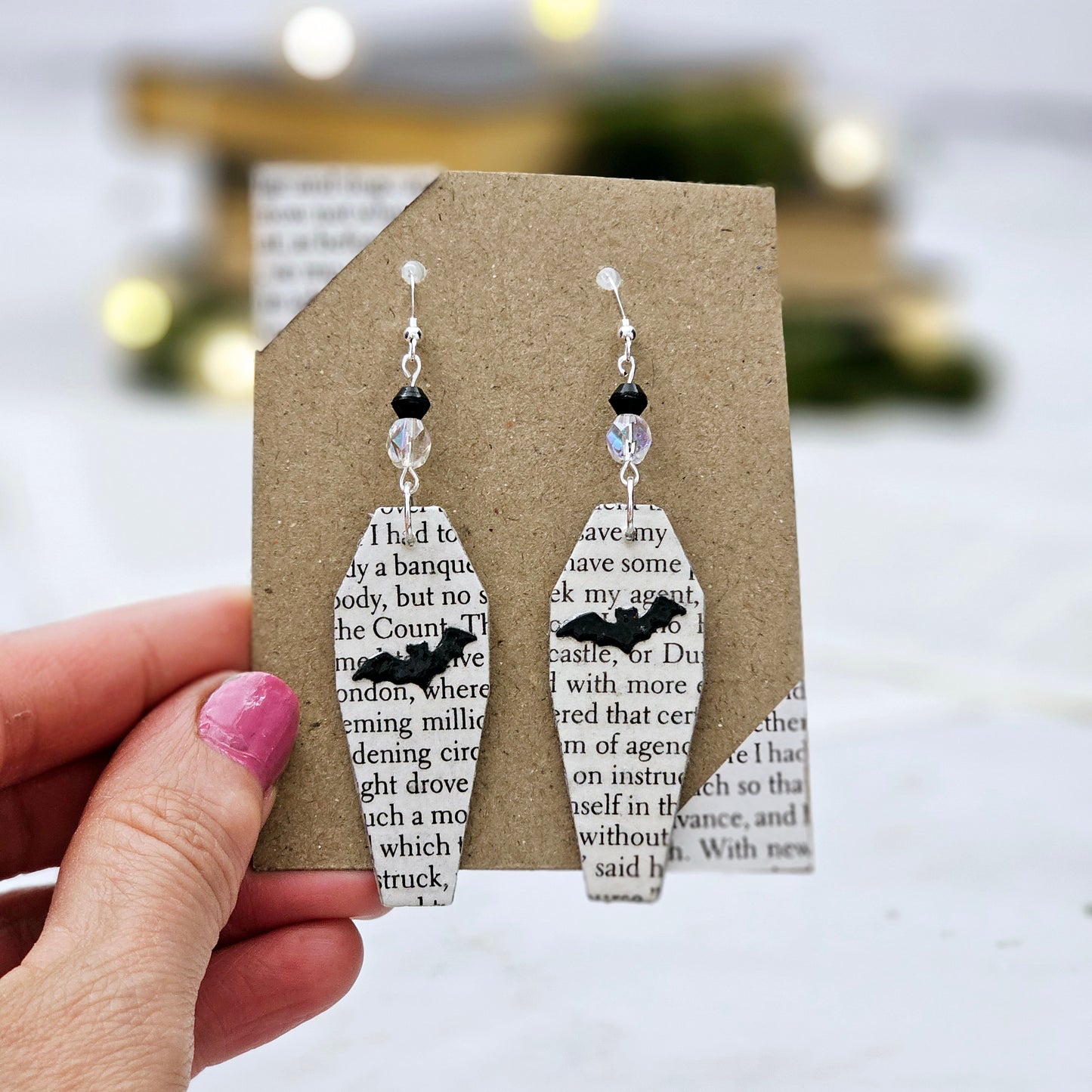 Coffin Book Page Earrings, Gothic Core Jewelry, Vampire Earrings