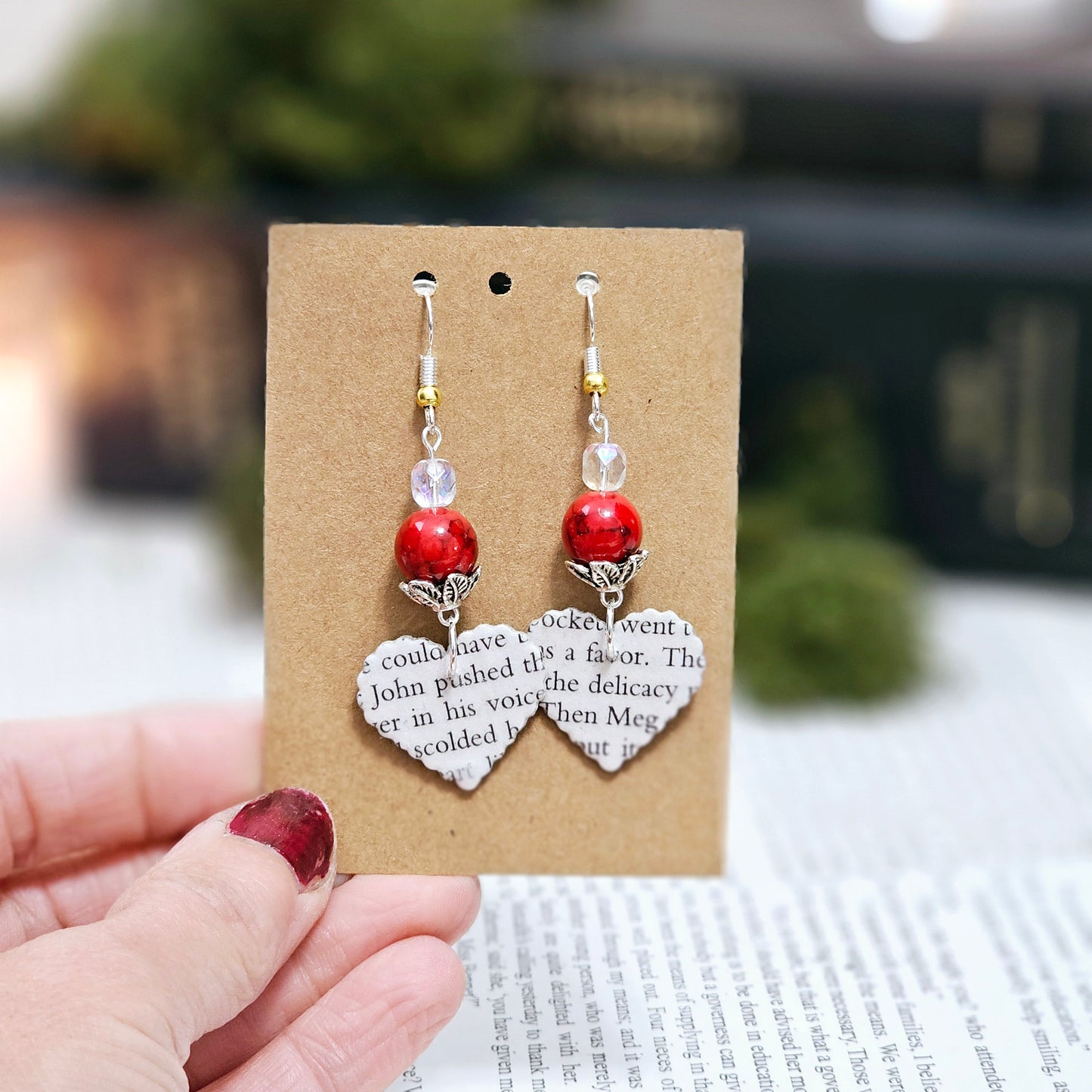 Heart Dangle Earring with Red Accent