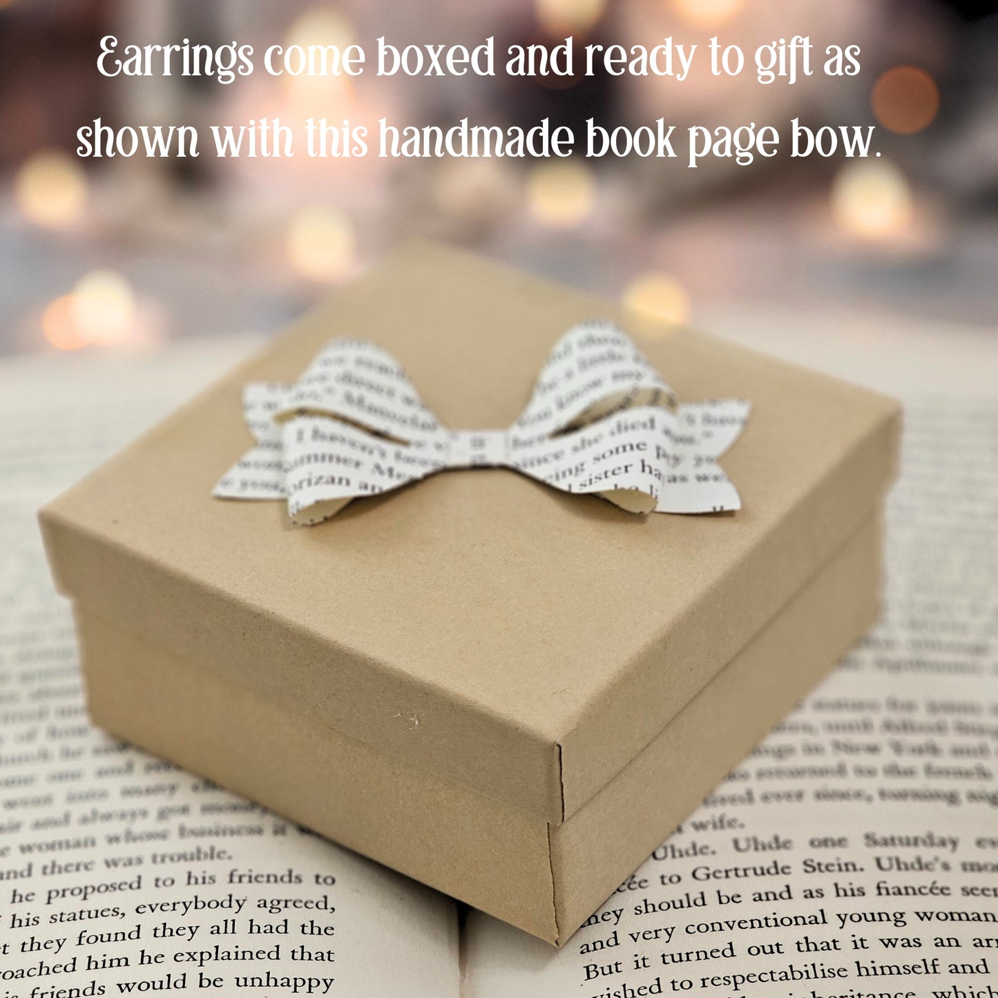 Each pair of earrings comes in a bookish themed gift box.
