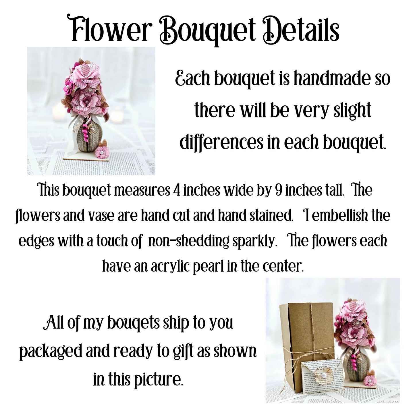Pink Book Page Flower Bouquet