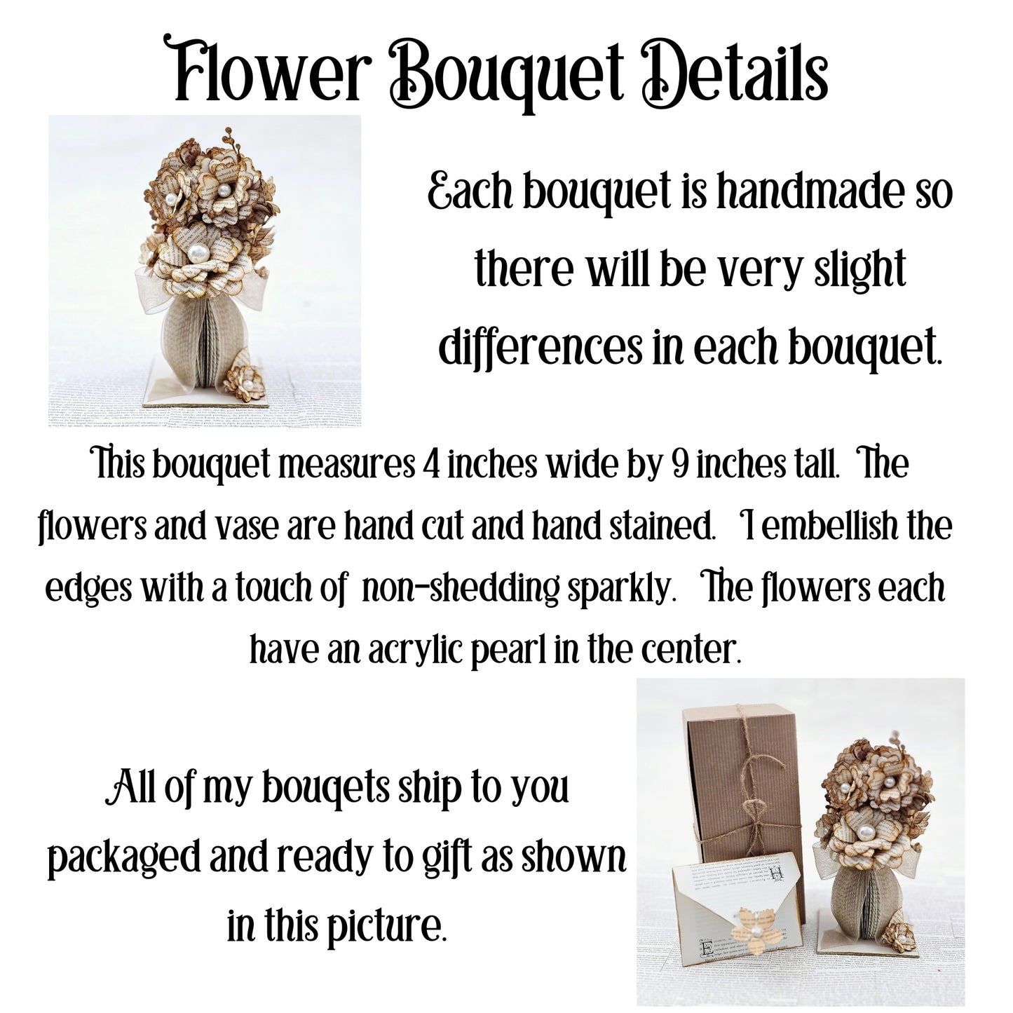 Vintage Book Page Flower Bouquet