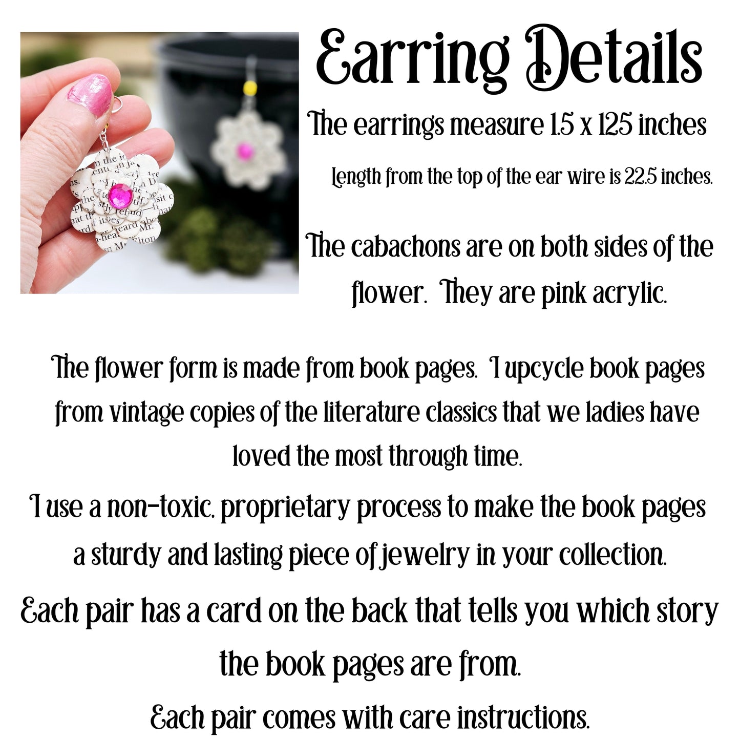 Flower Dangle Book Page Earrings