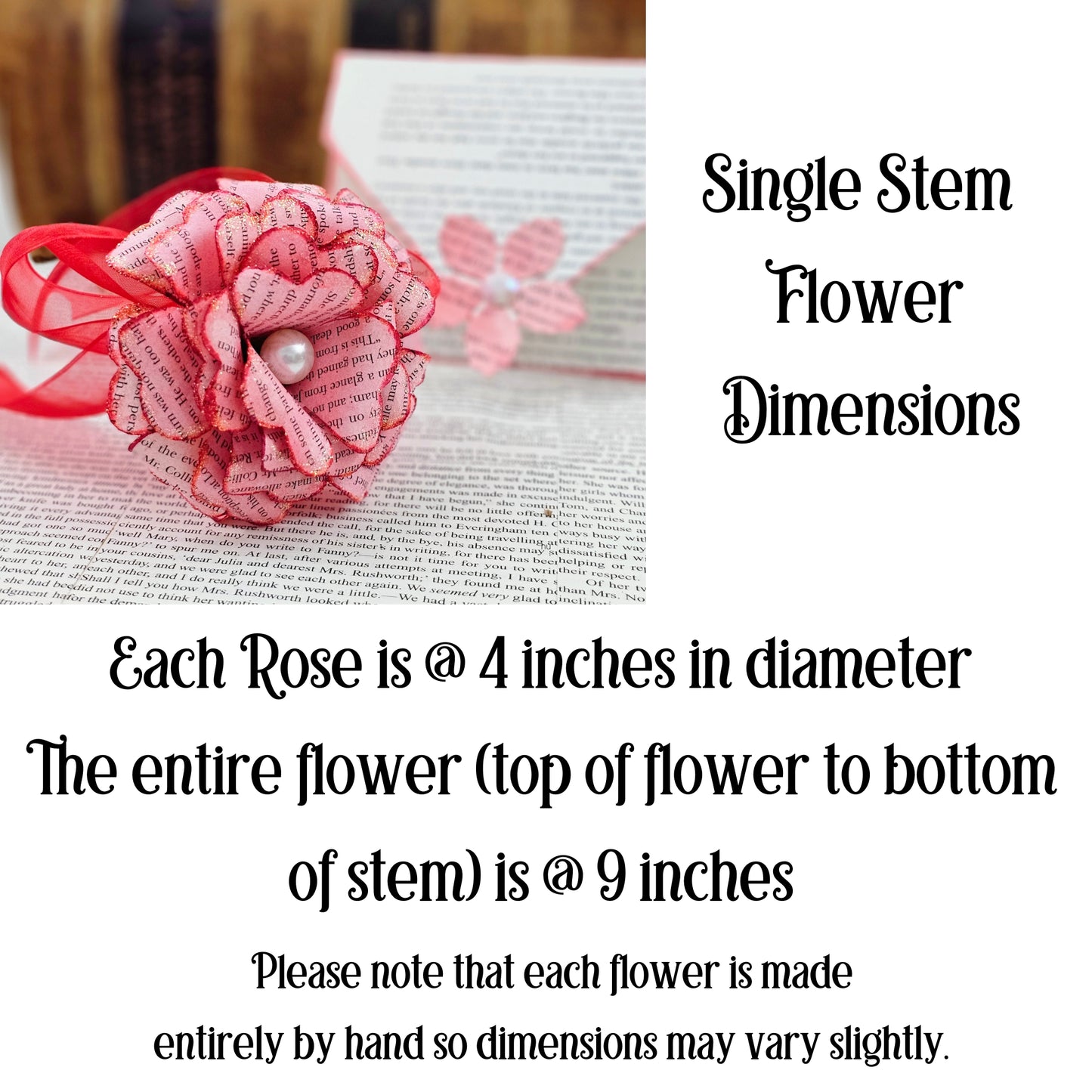 Red Single Stem Vintage Book Page Roses
