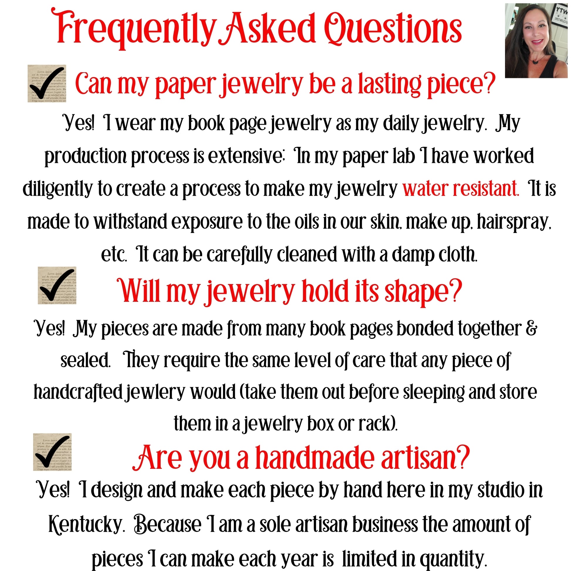 Book page jewelry is made to be a lasting durable piece of jewelry that is water resistant and will hold its shape.  Each pair is handmade.