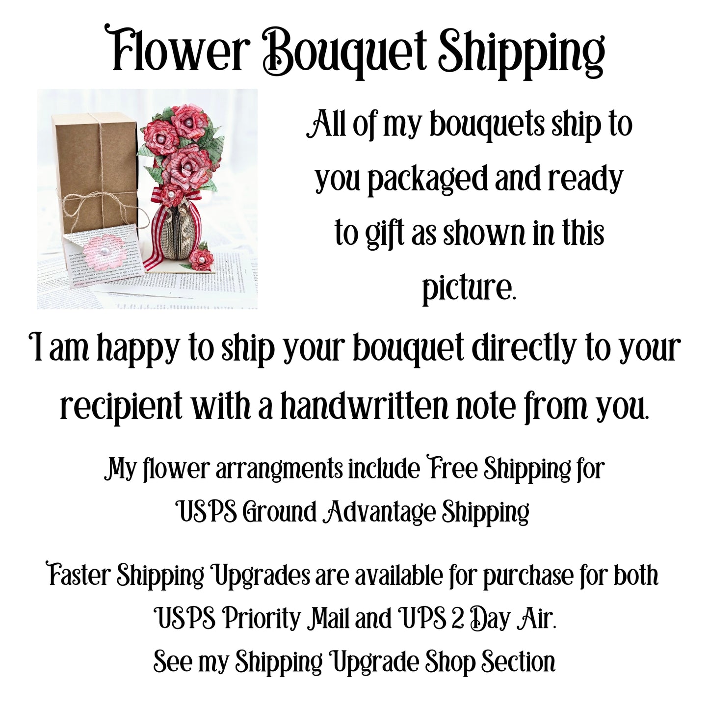9 inch tall book page flower bouquet, the roses are stained red. The vase is made from book pages . The entire piece sits on a base made from the book cover.