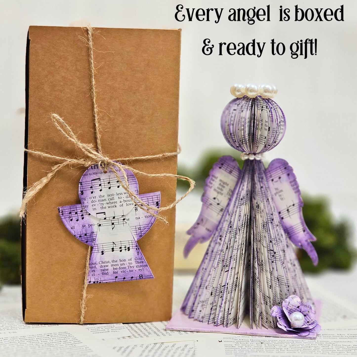 Each angel comes in a gift box with a gift tag.