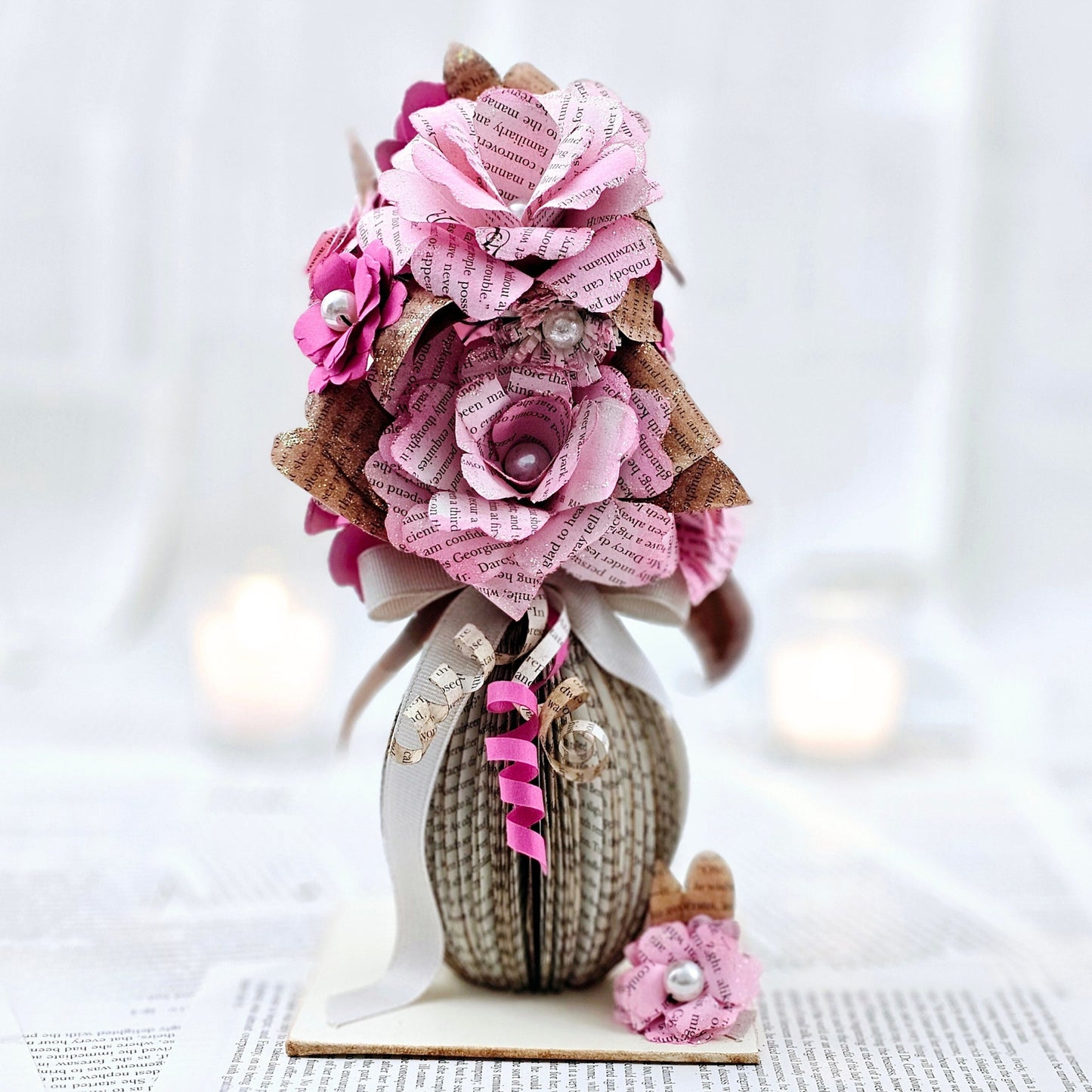 Pink Book Page Flower Bouquet