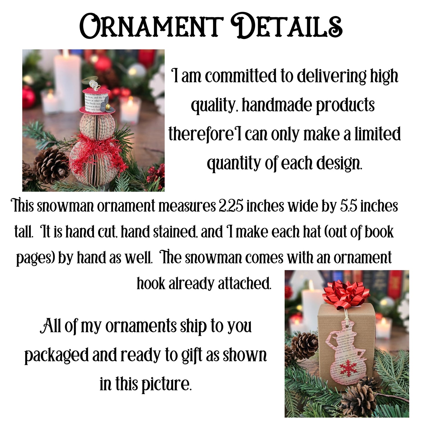 Snowman Book Page Ornament