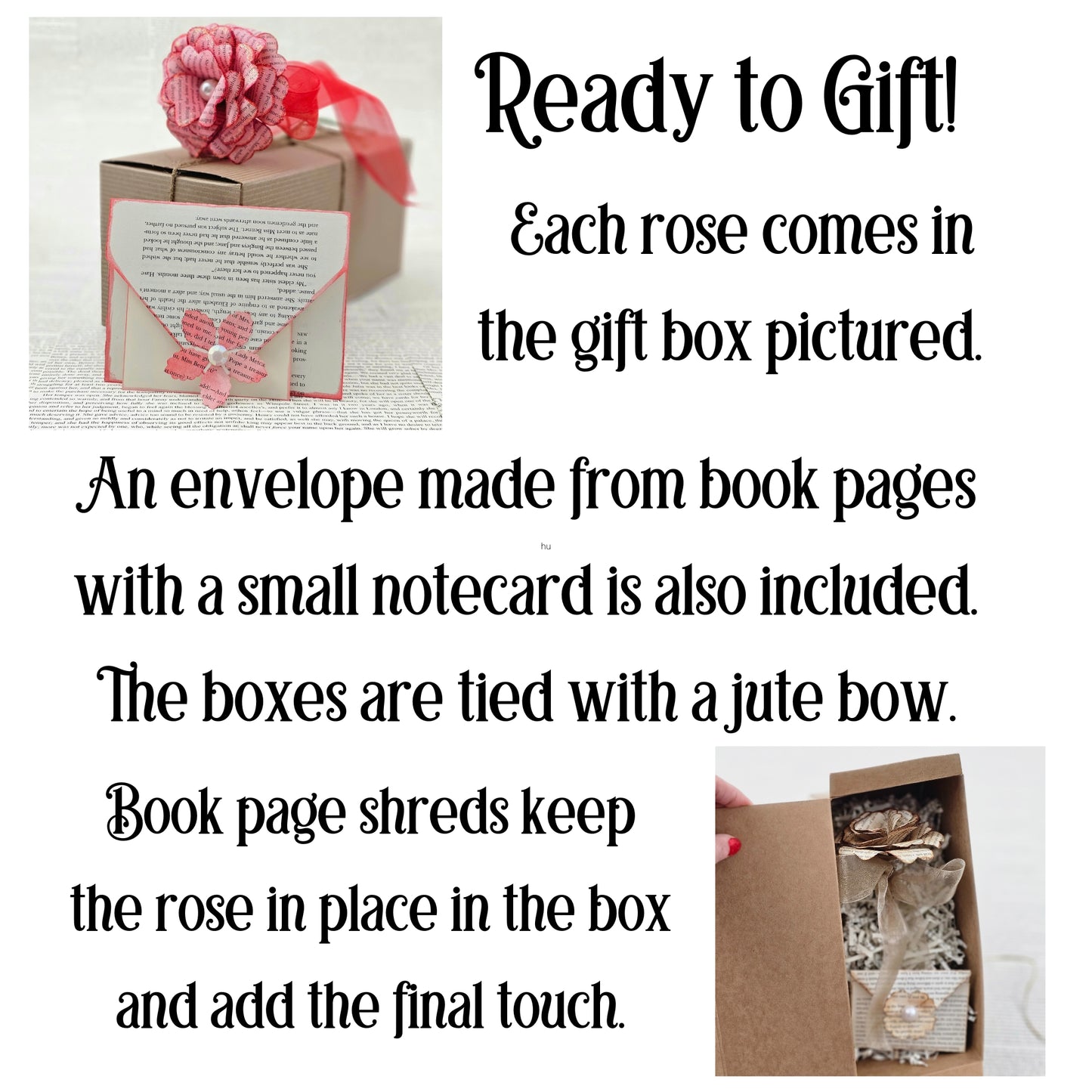 Red Single Stem Vintage Book Page Roses
