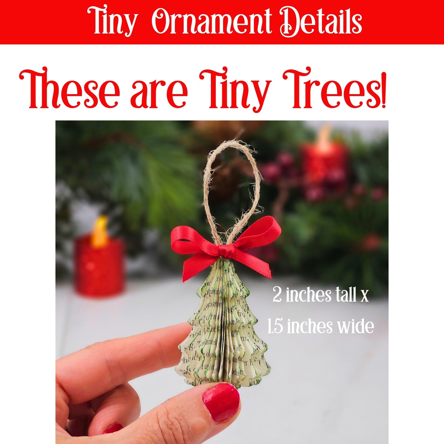 Tiny Book Page Christmas Tree Ornaments, Set of 3