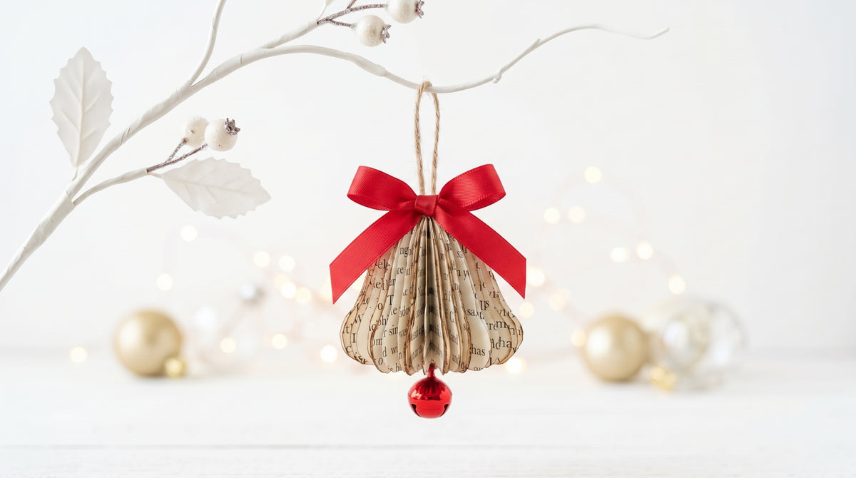 Tiny Book Page Bell Ornament