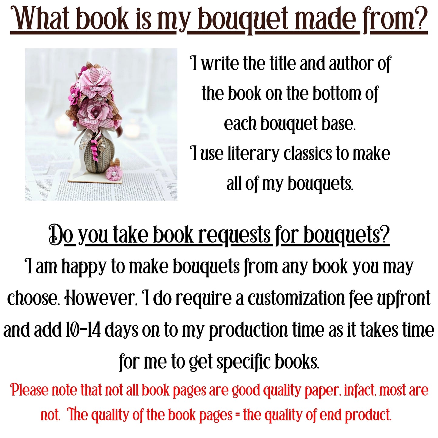 Pink Book Page Flower Bouquet
