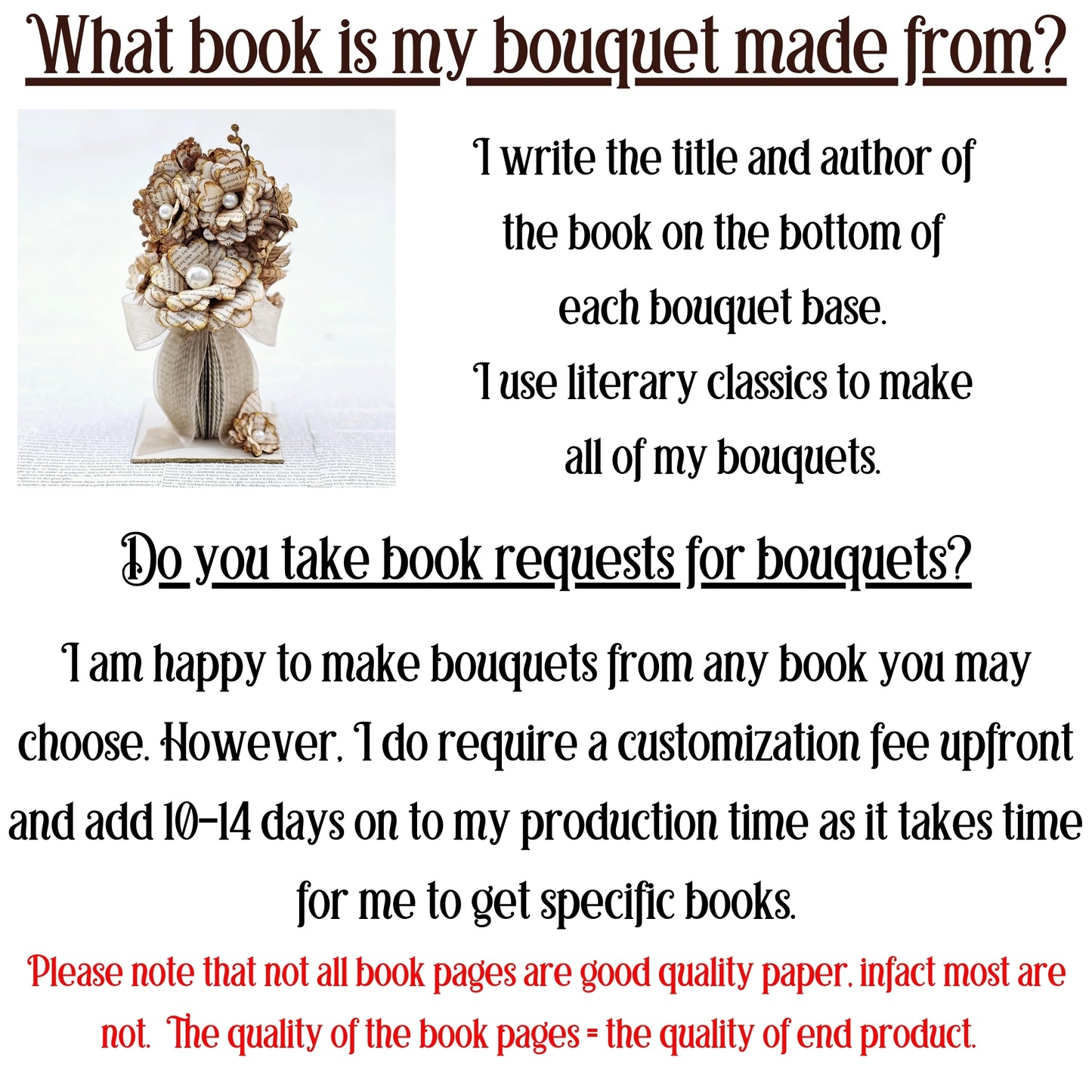 Vintage Book Page Flower Bouquet