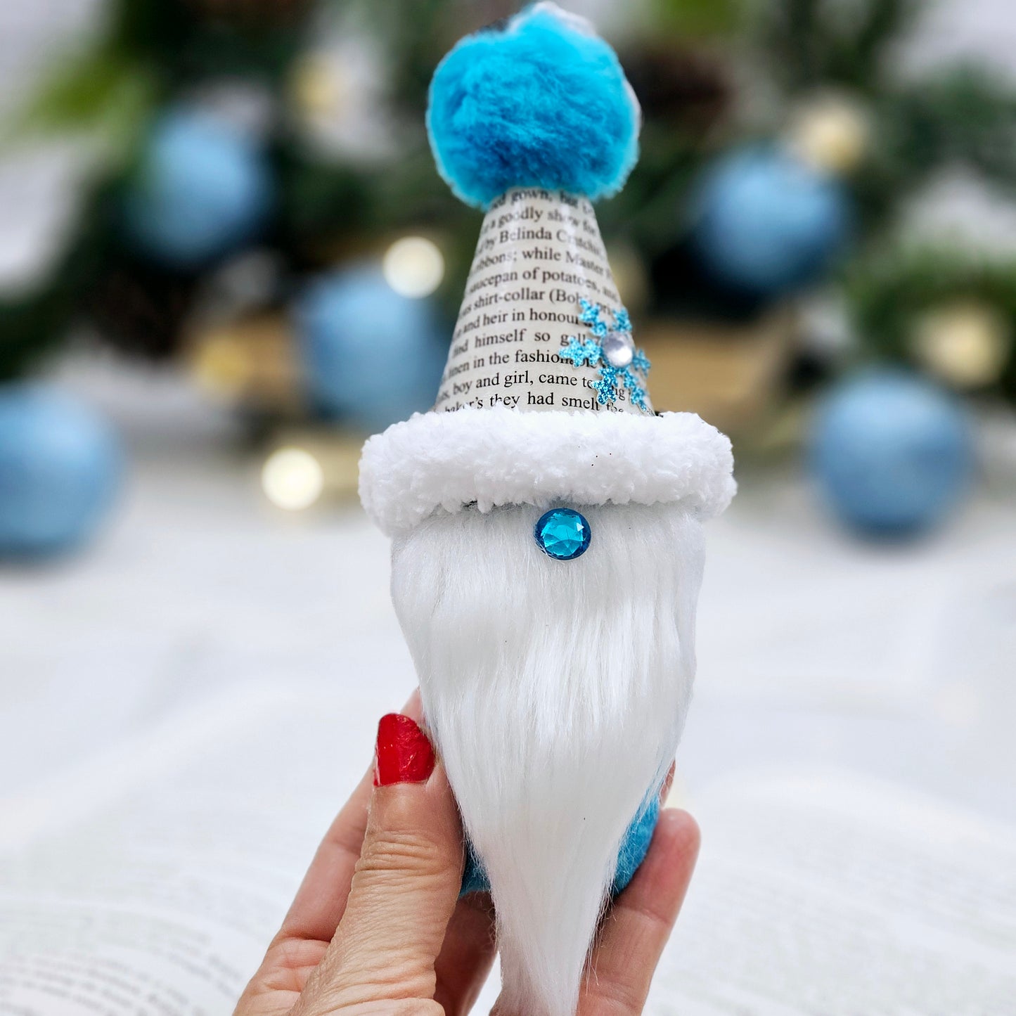Book Page Gnome Christmas Ornament for Book Club, Teacher or Book Lover Gift