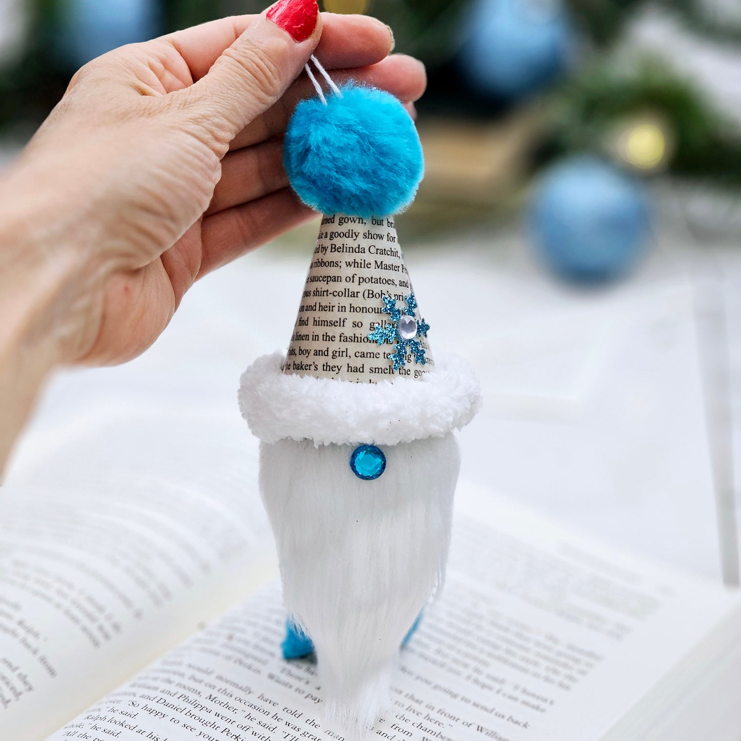 Book Page Gnome Christmas Ornament for Book Club, Teacher or Book Lover Gift