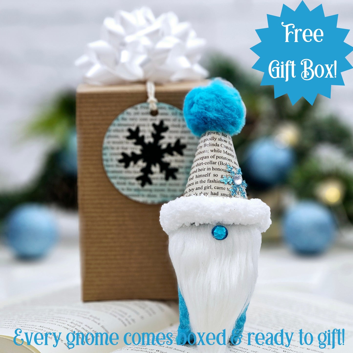 Book Page Gnome Christmas Ornament for Book Club, Teacher or Book Lover Gift