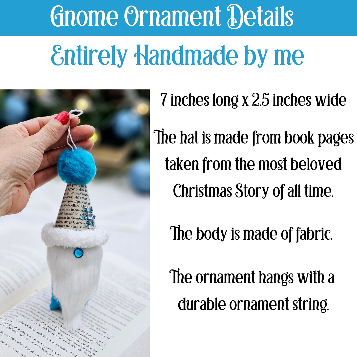 Book Page Gnome Christmas Ornament for Book Club, Teacher or Book Lover Gift