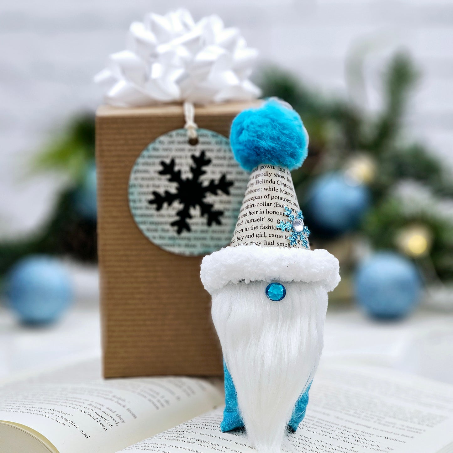 Book Page Gnome Christmas Ornament for Book Club, Teacher or Book Lover Gift