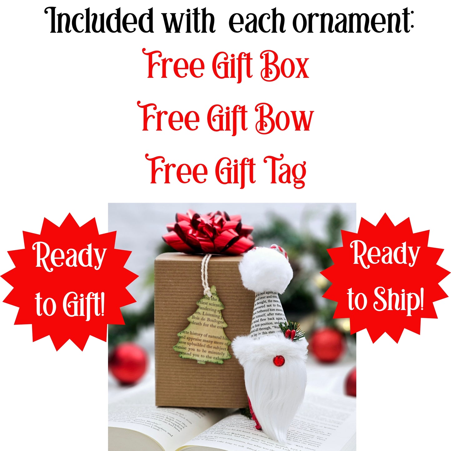 Book Page Gnome Ornament for Book Club, Reader and Teacher Gifts