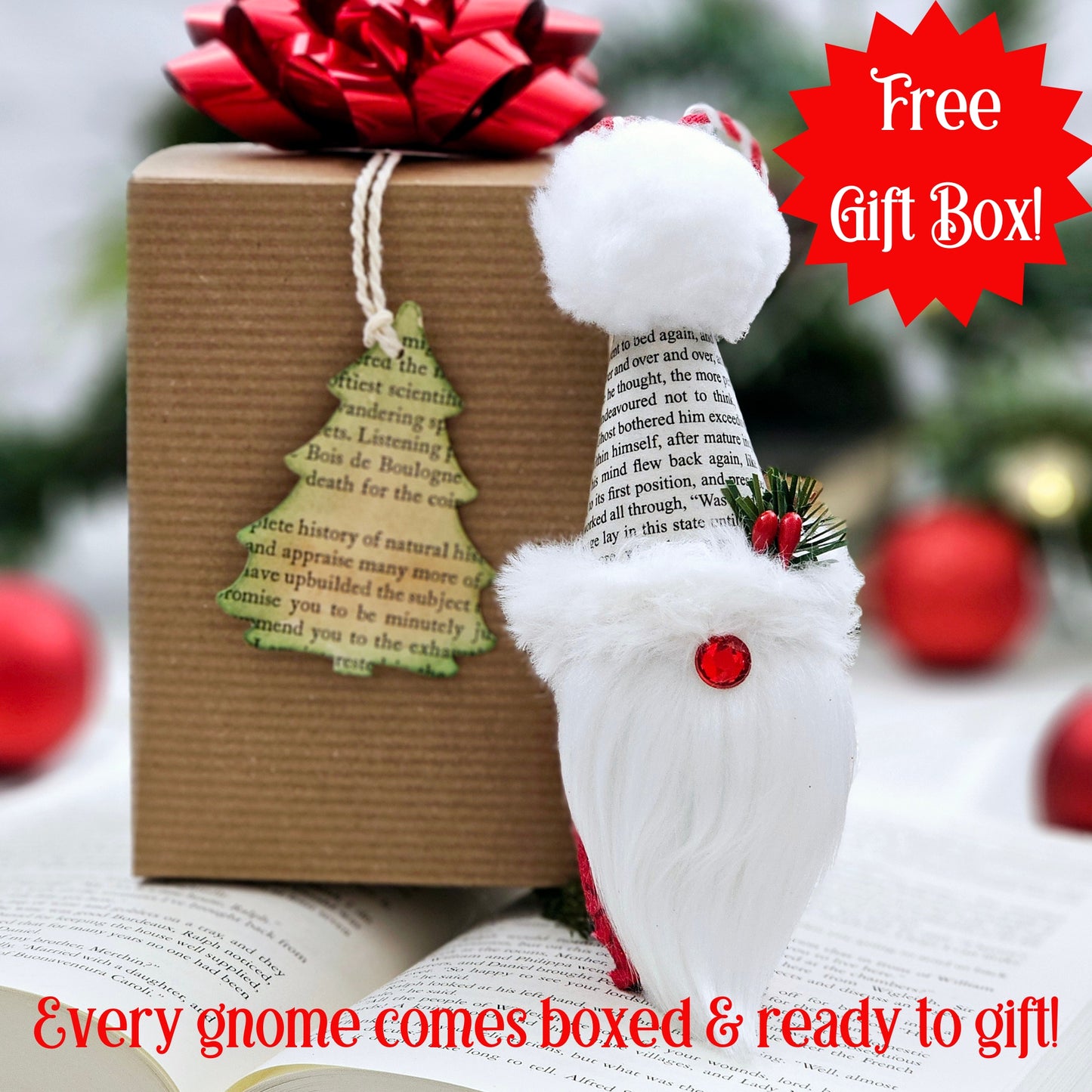Book Page Gnome Ornament for Book Club, Reader and Teacher Gifts