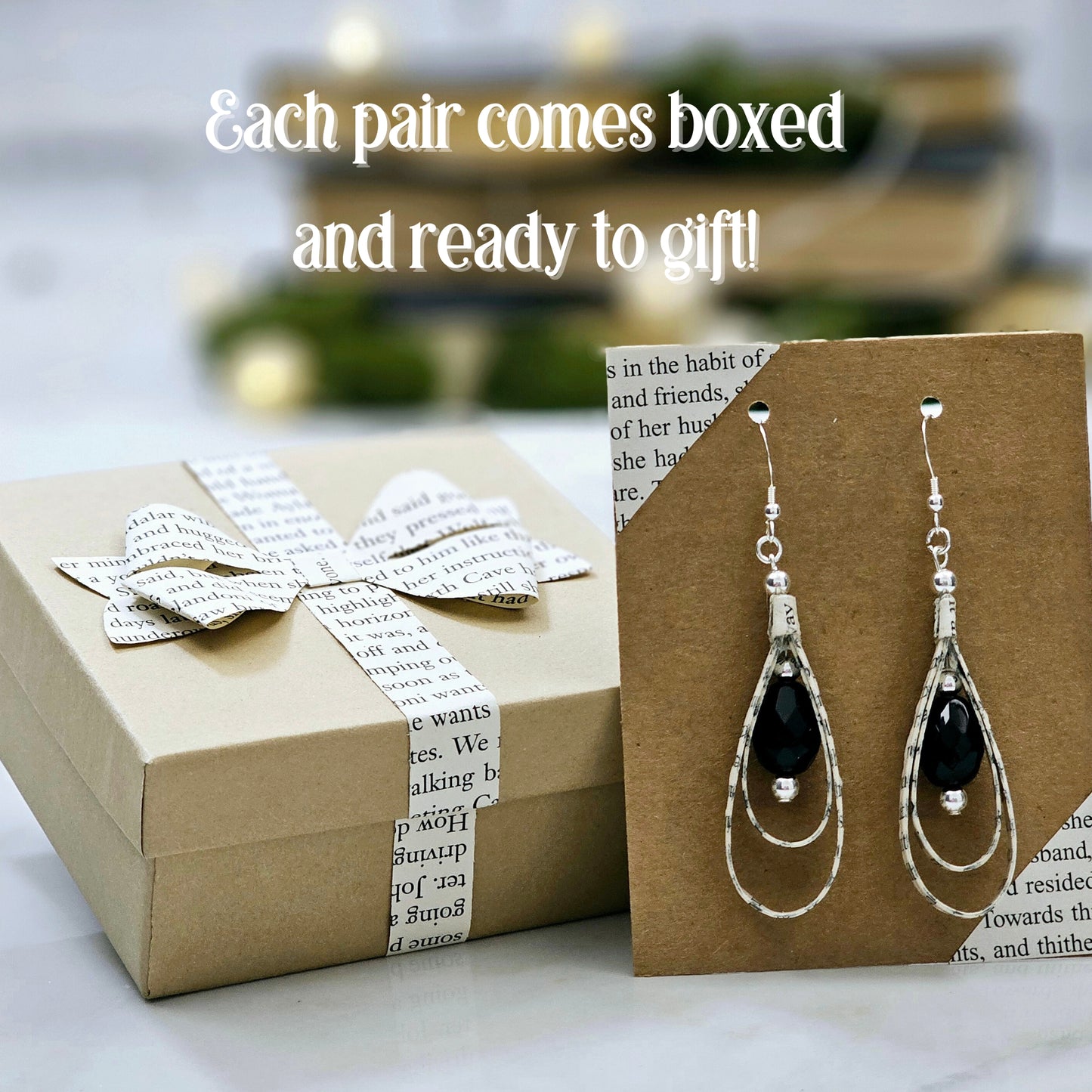 Book Page Tear Drop Earrings for Book Lover, Teacher and Book Club Gifts