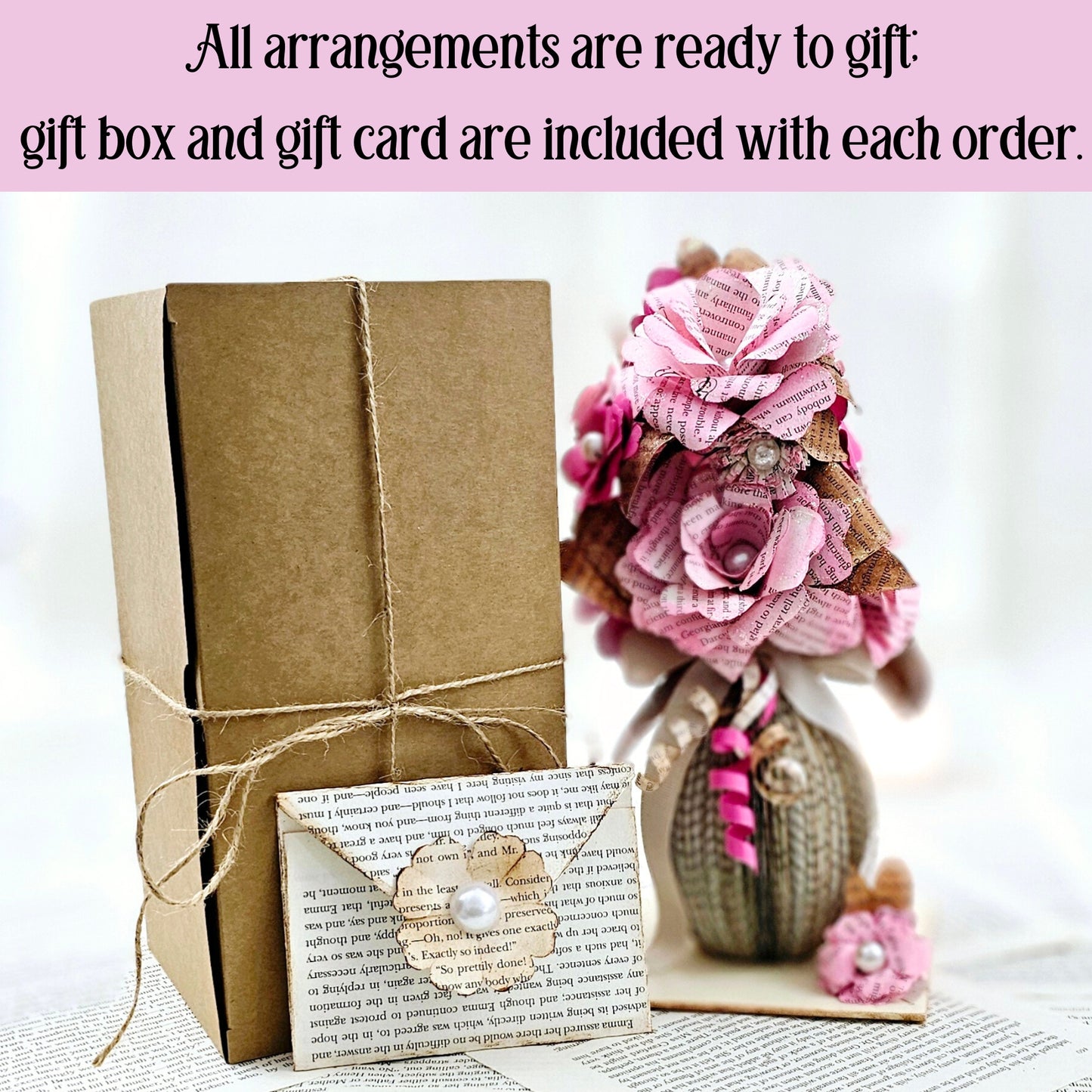 Pink Book Page Flower Bouquet