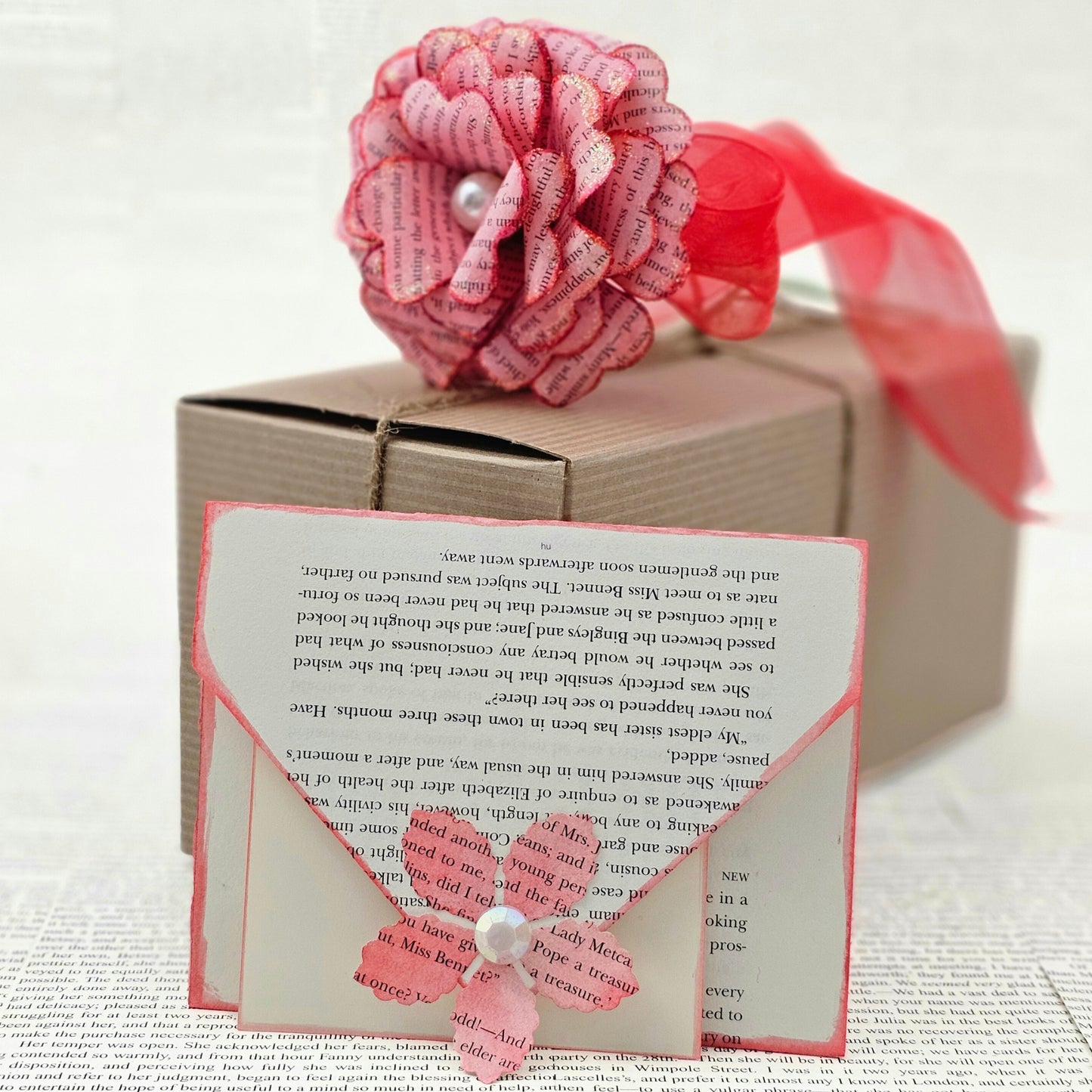 Red Single Stem Vintage Book Page Roses