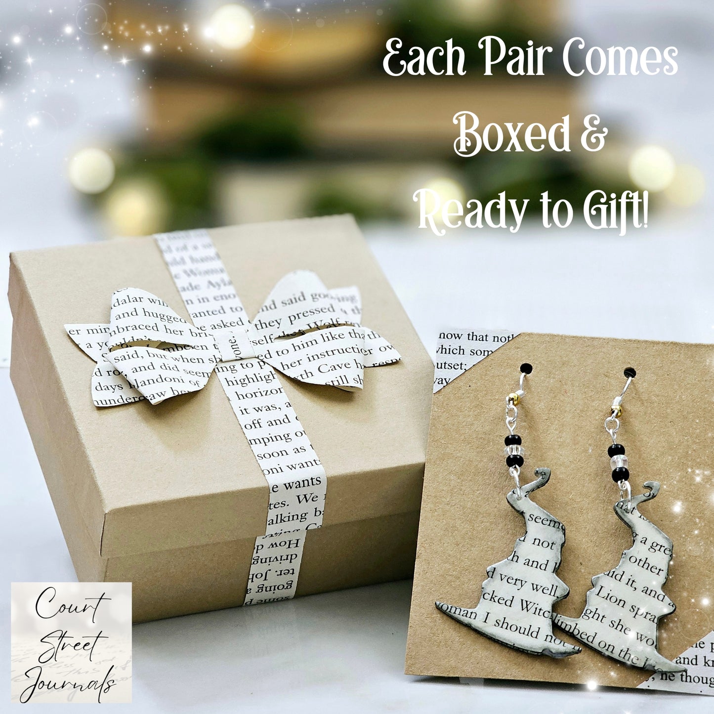 Witch Hat Book Page Earrings