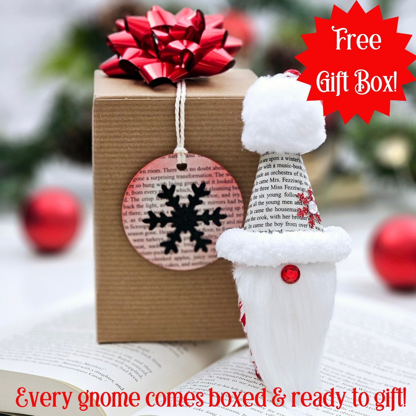 Book Page Gnome Christmas Ornament for Book Club, Reader and Teacher Gifts