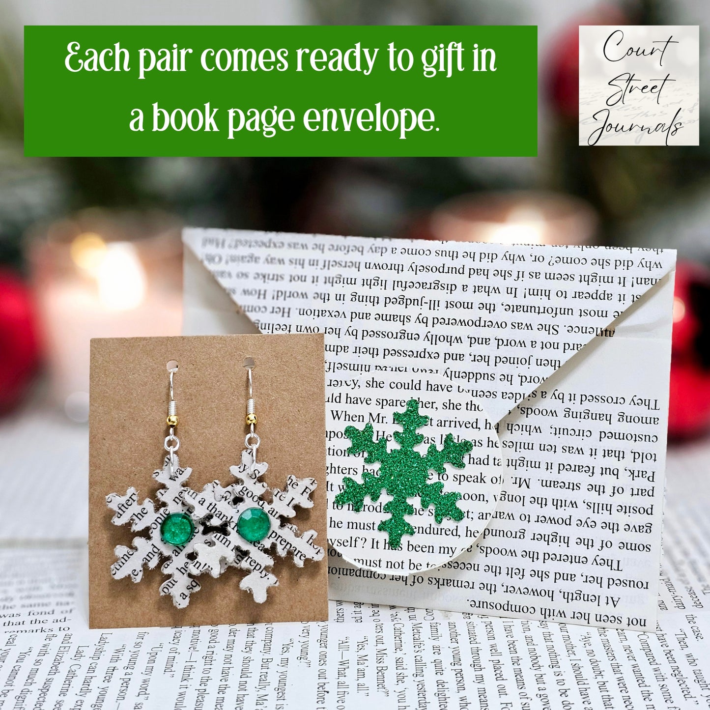 Each pair comes ready to gift in a book page envelope.