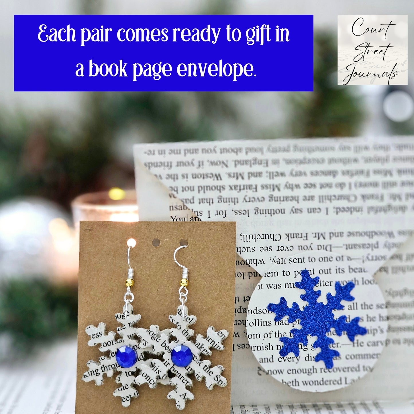 Snowflake Dangle Book Page Earrings