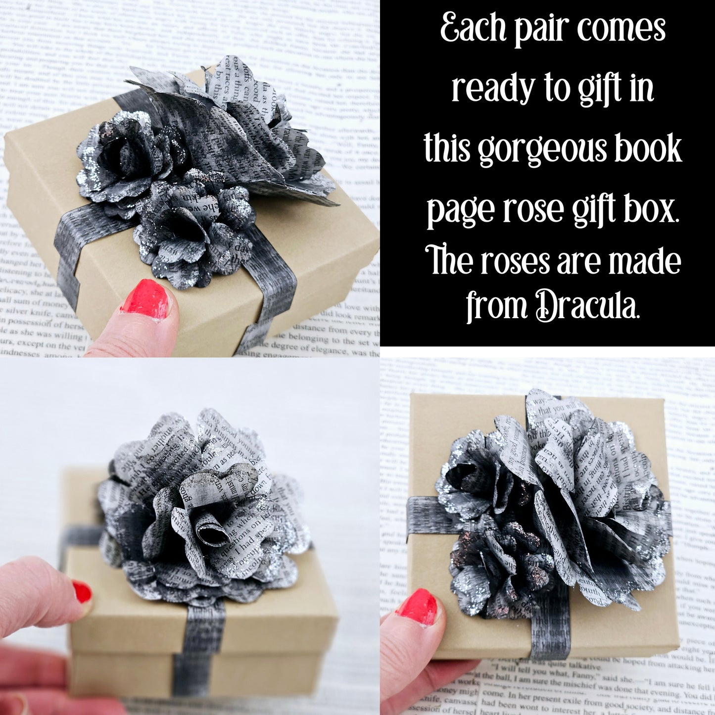 Dracula Book Page Rose Earrings