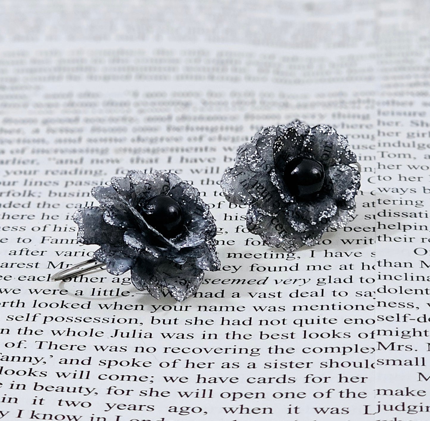 Dracula Book Page Rose Earrings
