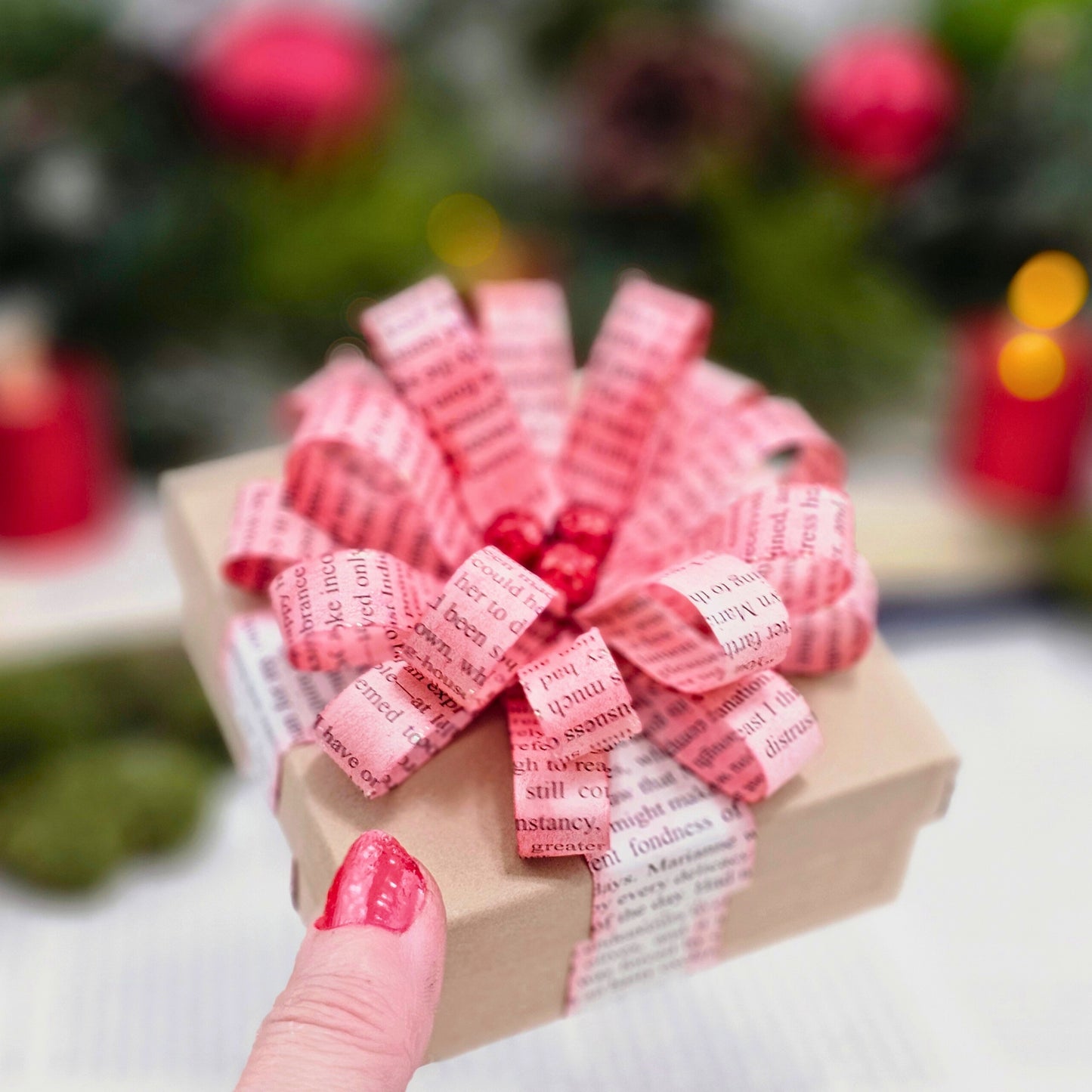 Bookish Gift Box with Red Book Page Bow