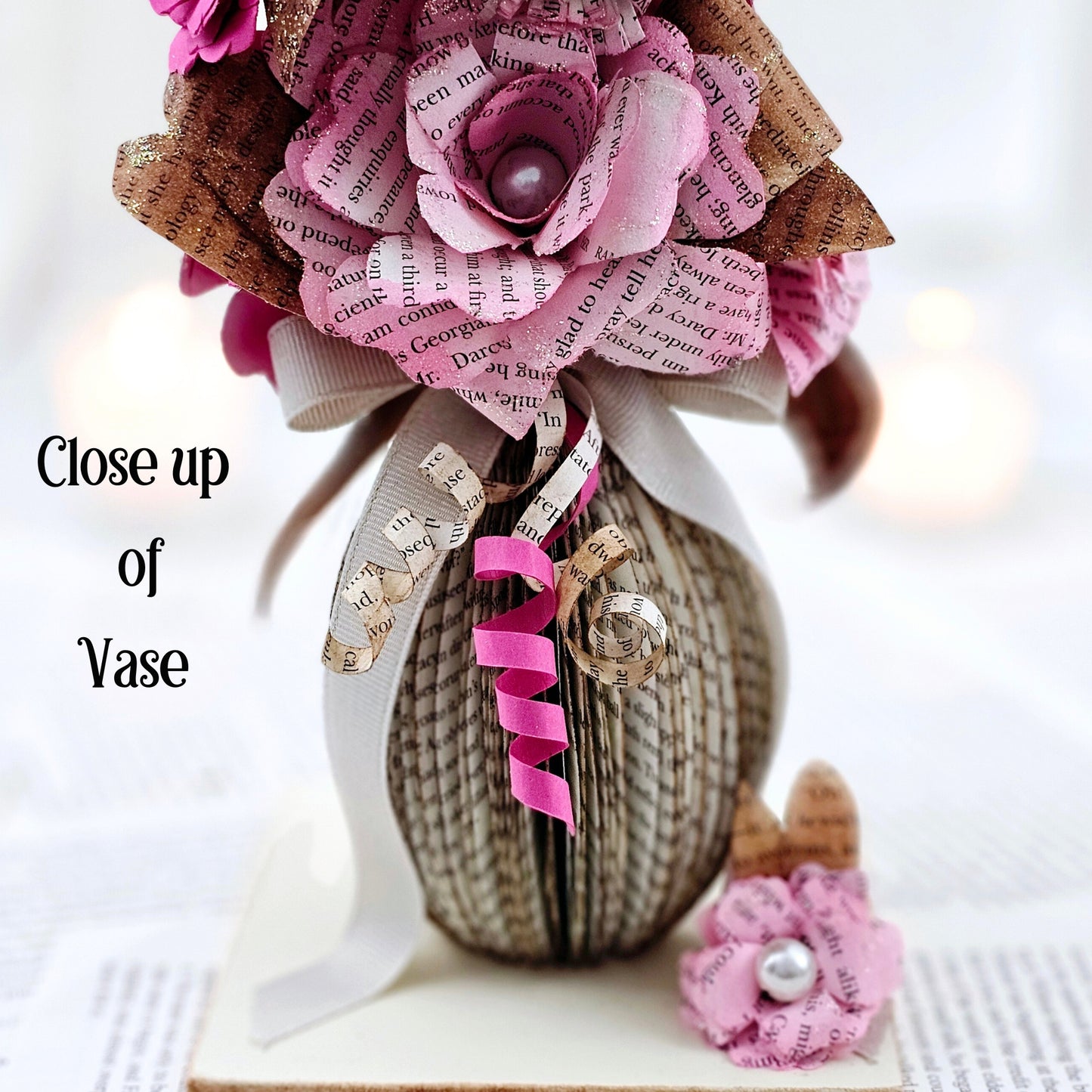 Pink Book Page Flower Bouquet