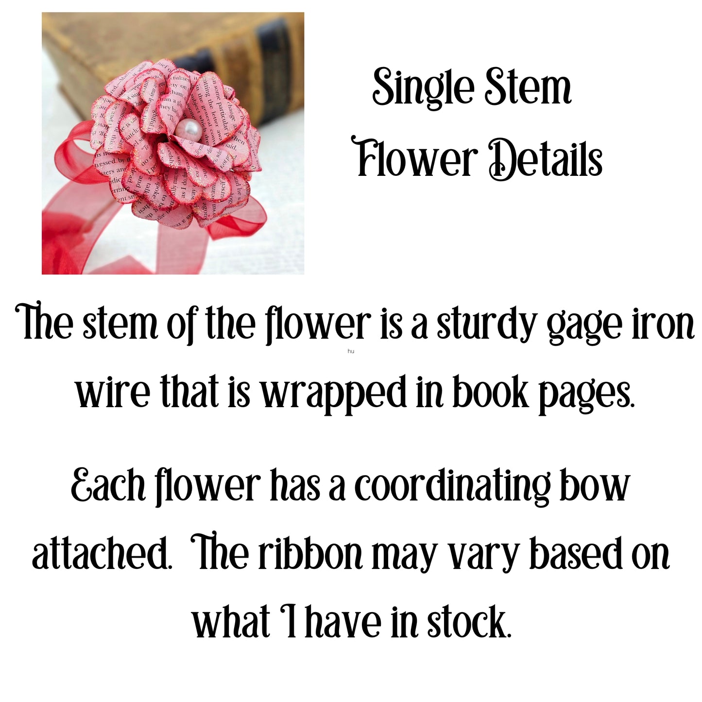 Red Single Stem Vintage Book Page Roses
