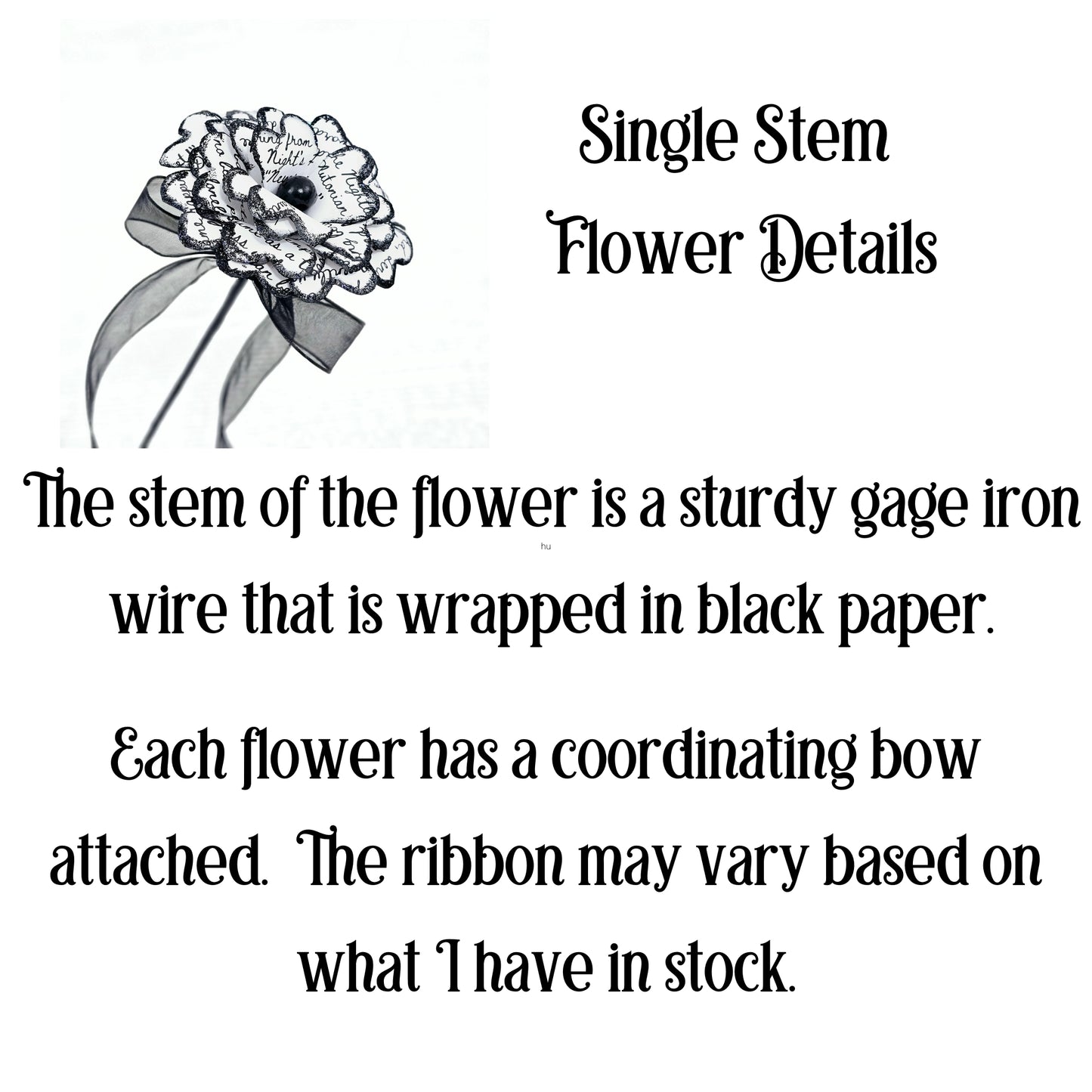 Single Stem Paper Rose made from The Raven by Edgar Allan Poe