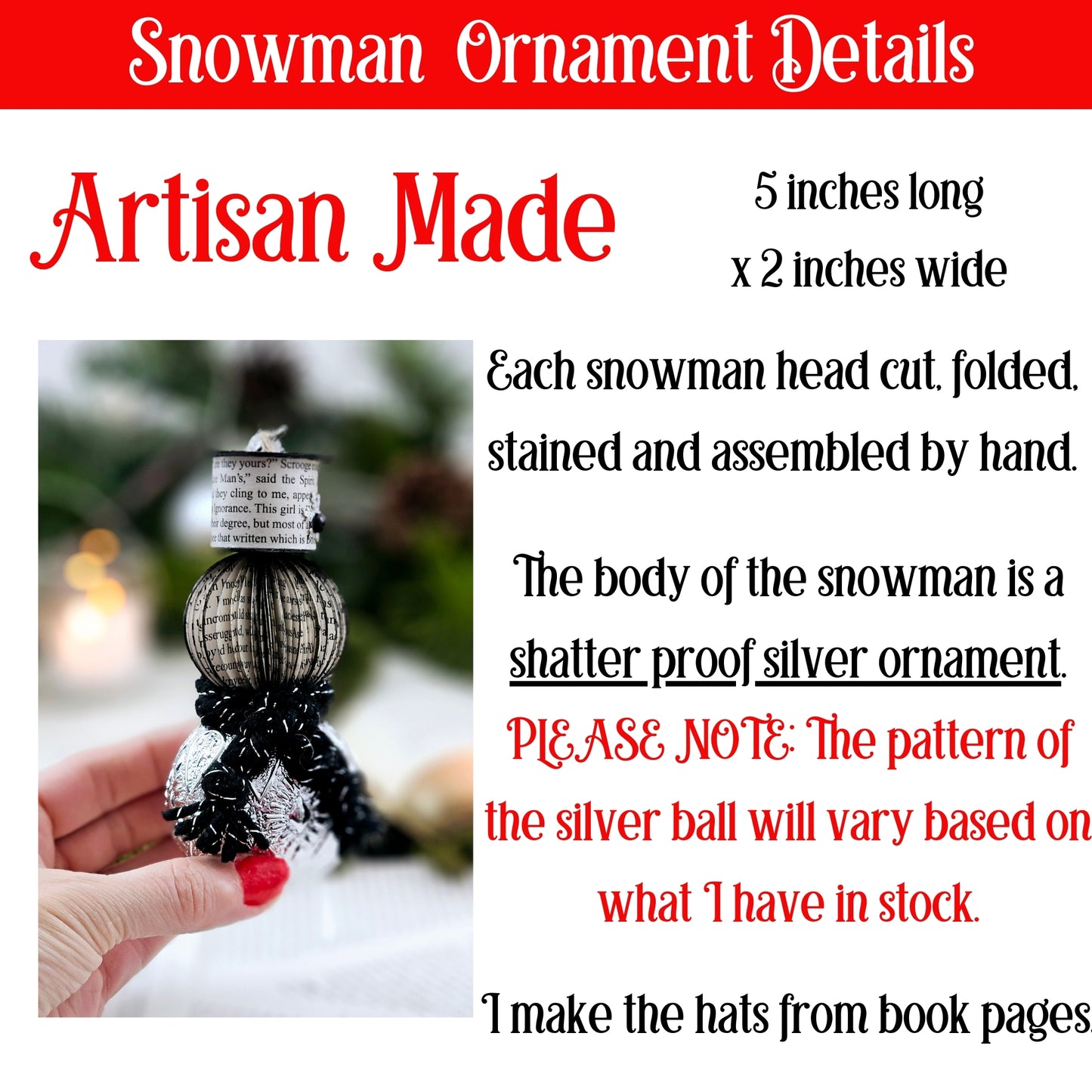 Book Page Snowman Ornament
