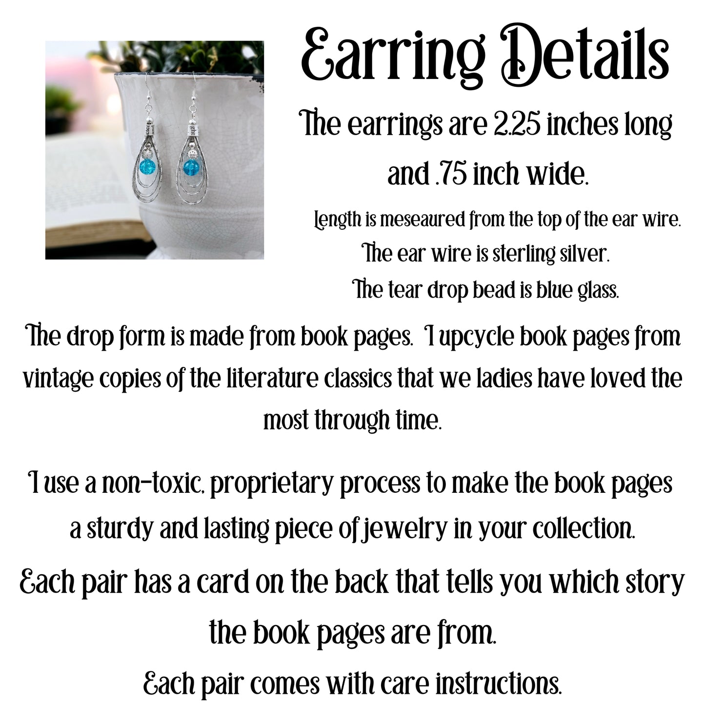 Book Page Tear Drop Earrings, Gift for Book Lovers, Teachers and Book Club Gift Exchange