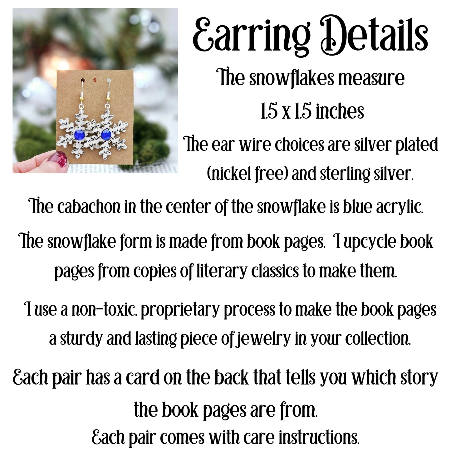 Snowflake Dangle Book Page Earrings