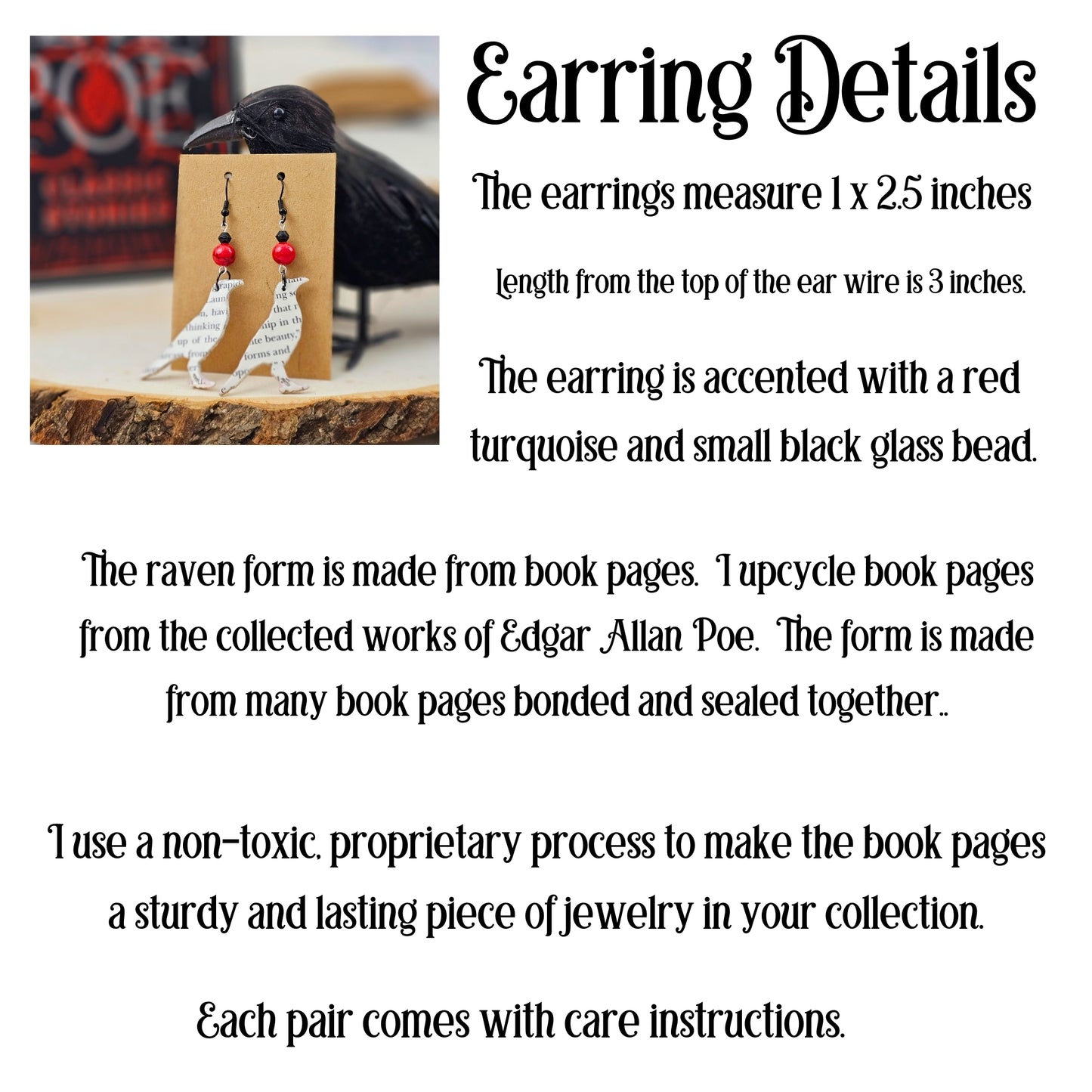 Raven Edgar Allan Poe Dangle Earrings