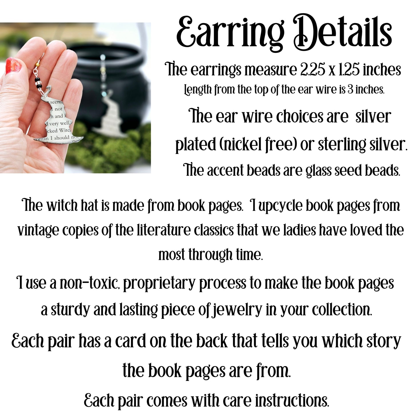 Witch Hat Book Page Earrings