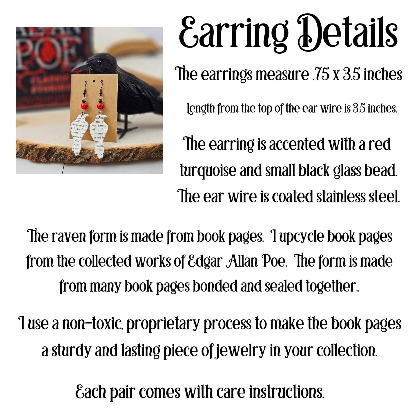 Raven Edgar Allan Poe Dangle Earrings