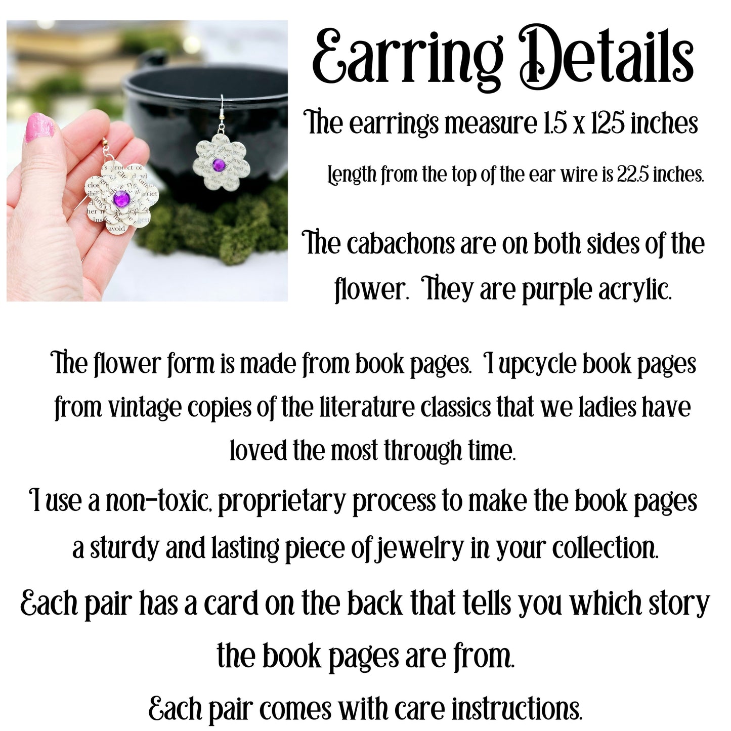 Flower Dangle Book Page Earrings