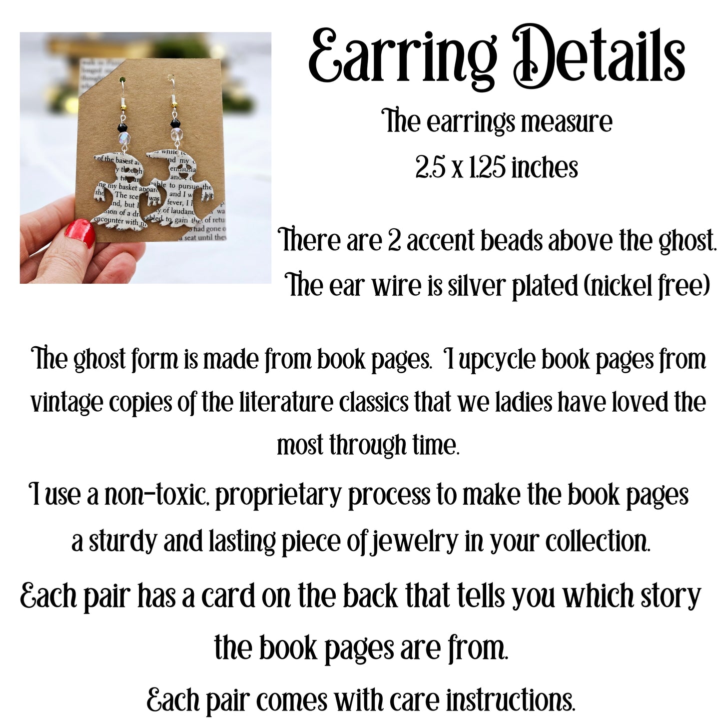 Ghost Book Page Dangle Earrings